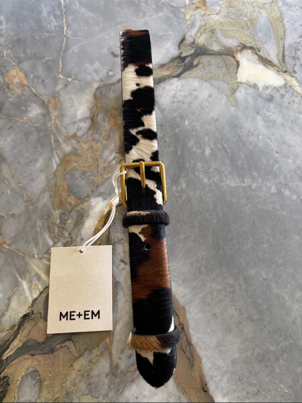ME+EM Leopard Print Calf Hair Belt with Gold Buckle - Black, Brown, Cream